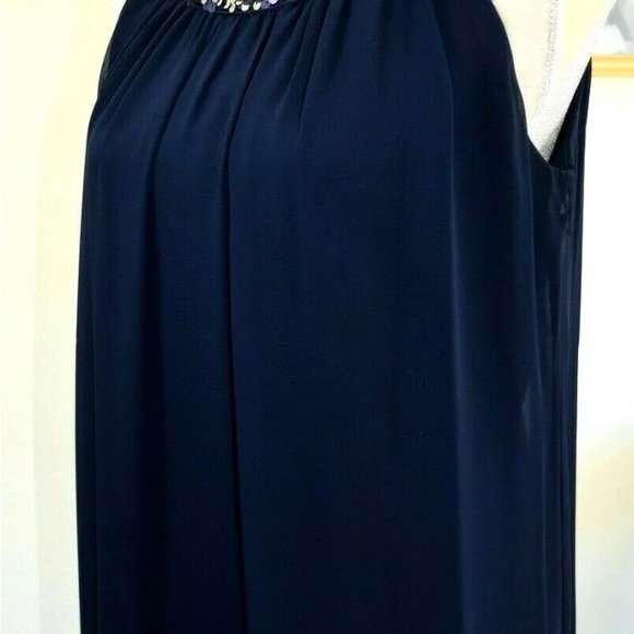 SL Fashions Flattering Blue Sequins-Chiffon Navy Blue Dress Bare Shoulders  8 - Picture 10 of 12